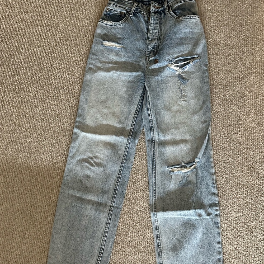 Ksubi Light Blue Distressed Straight Leg Jeans